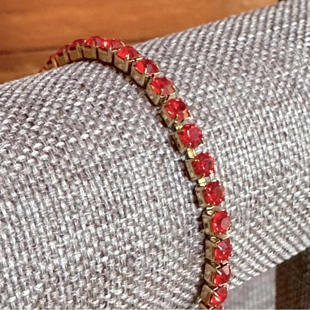 Red Ruby CZ 18K Gold Stainless Steel Tennis Bracelet July Birthstone Waterproof - Picture 3 of 7